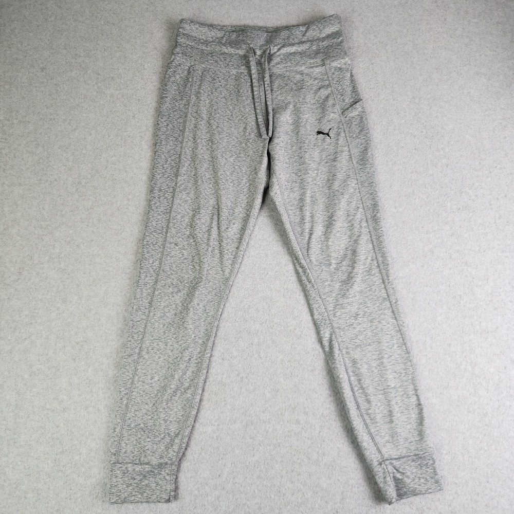 Puma Jogger Pants Womens Medium Gray Heather‎ Logo Sporty Tapered Leg Drawstring